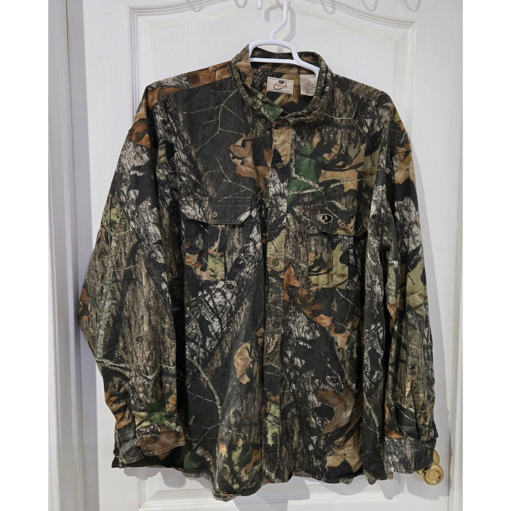 Mossy Oak Apparel Button Down Shirt Mens 3XL Camo Excellent Break-Up Hunting Top
